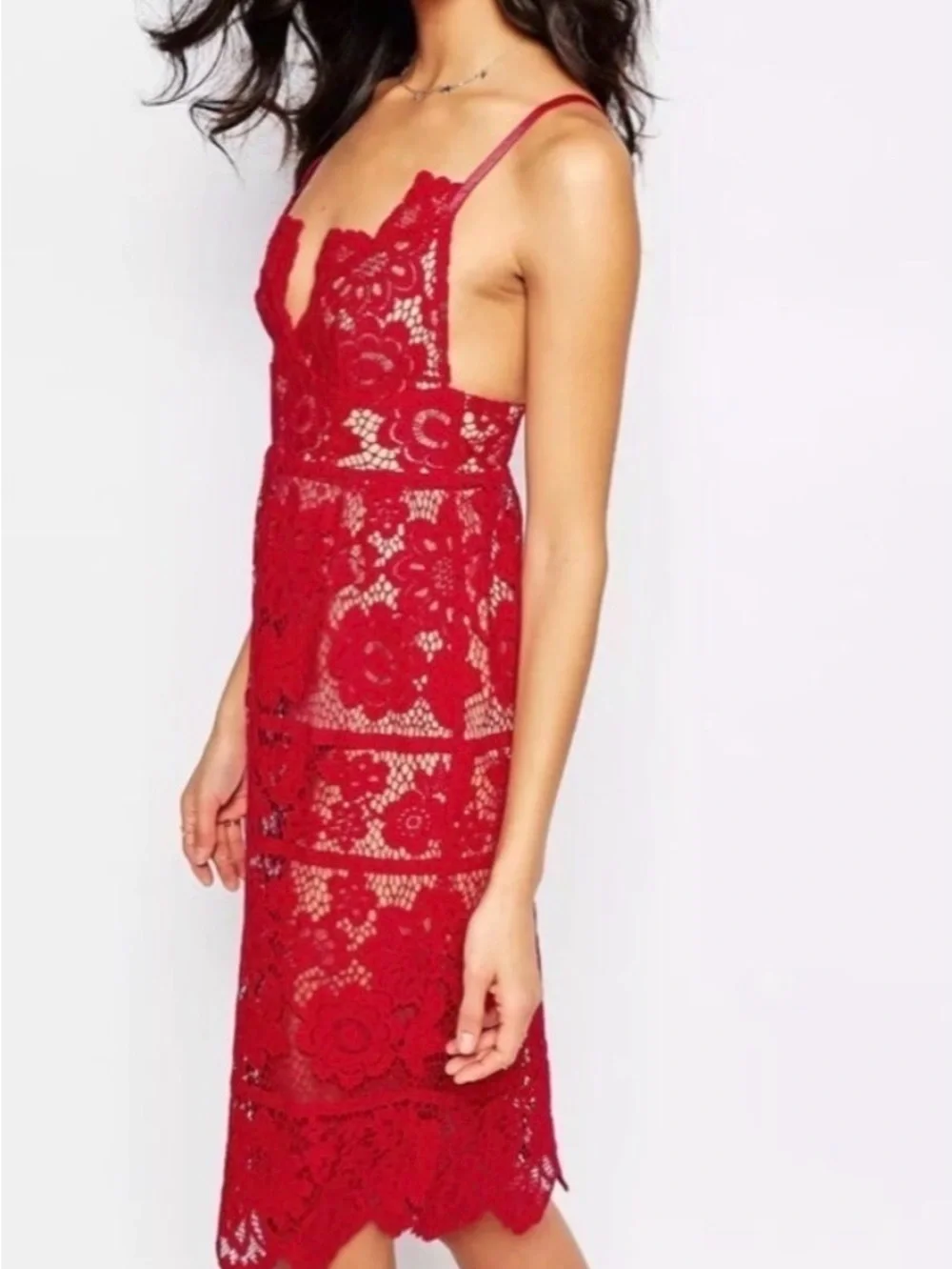 For Love And Lemons x Revolve Gianna Lace Midi Dress Womens Red New with Tags L
